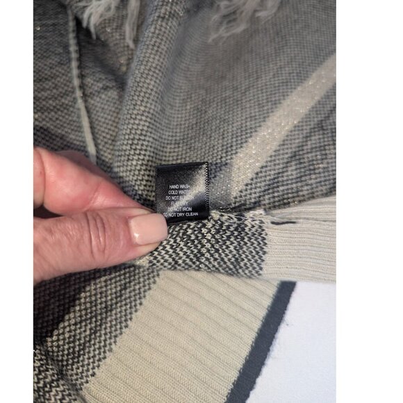 Double Zero Open Front Drape Cardigan Sweater Tan Black Gold Aztec Tribal*SZ M - Picture 8 of 12